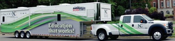 North Central State Pickup truck pulling North Central State workforce trailer