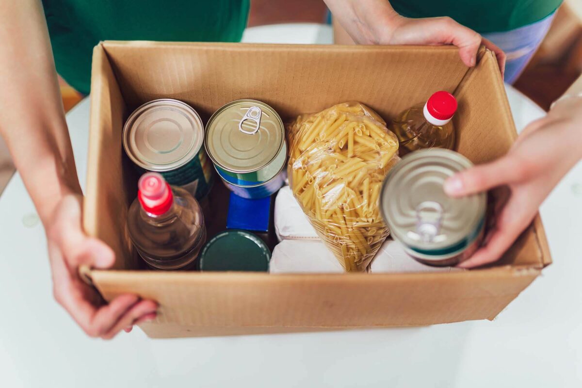 A box of food at a food pantry