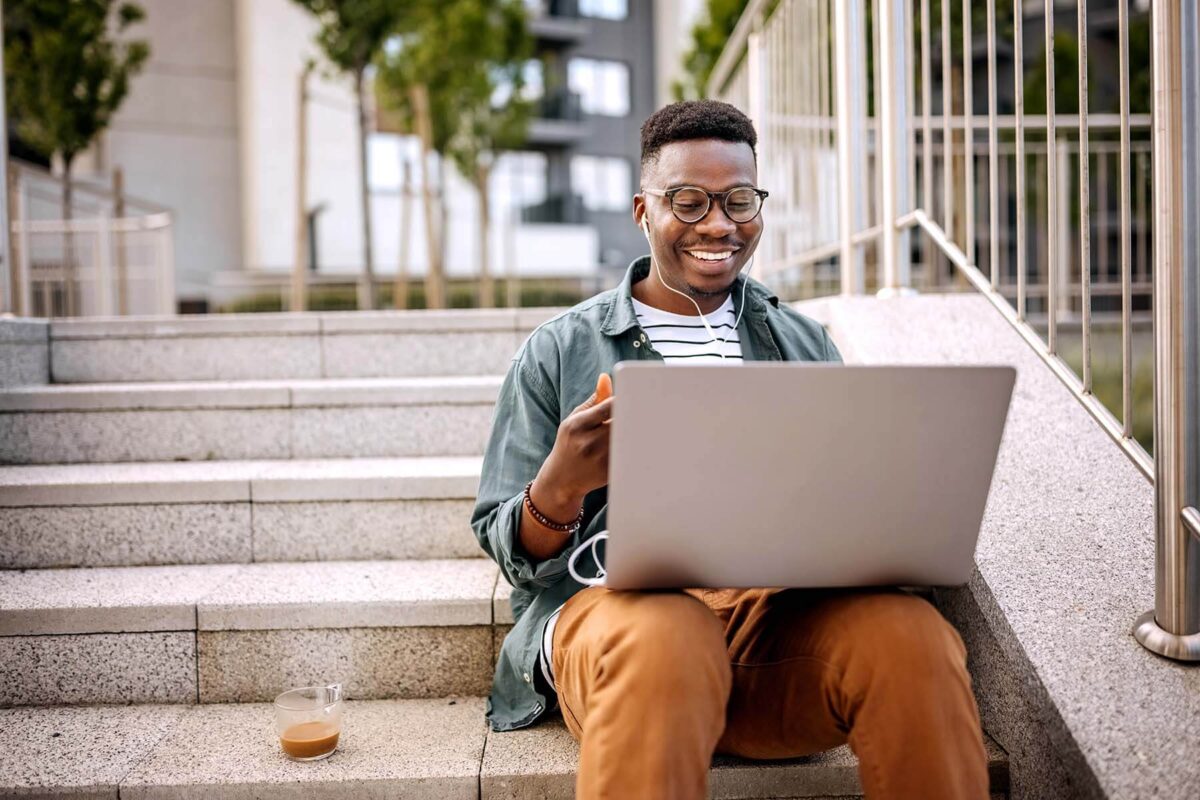 Young man working on a laptop