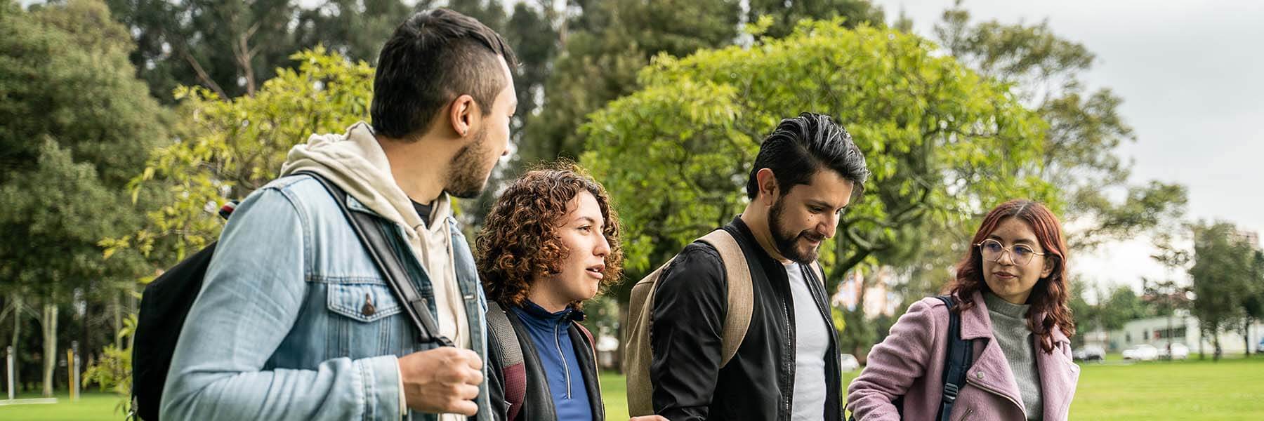 Friends walking across campus