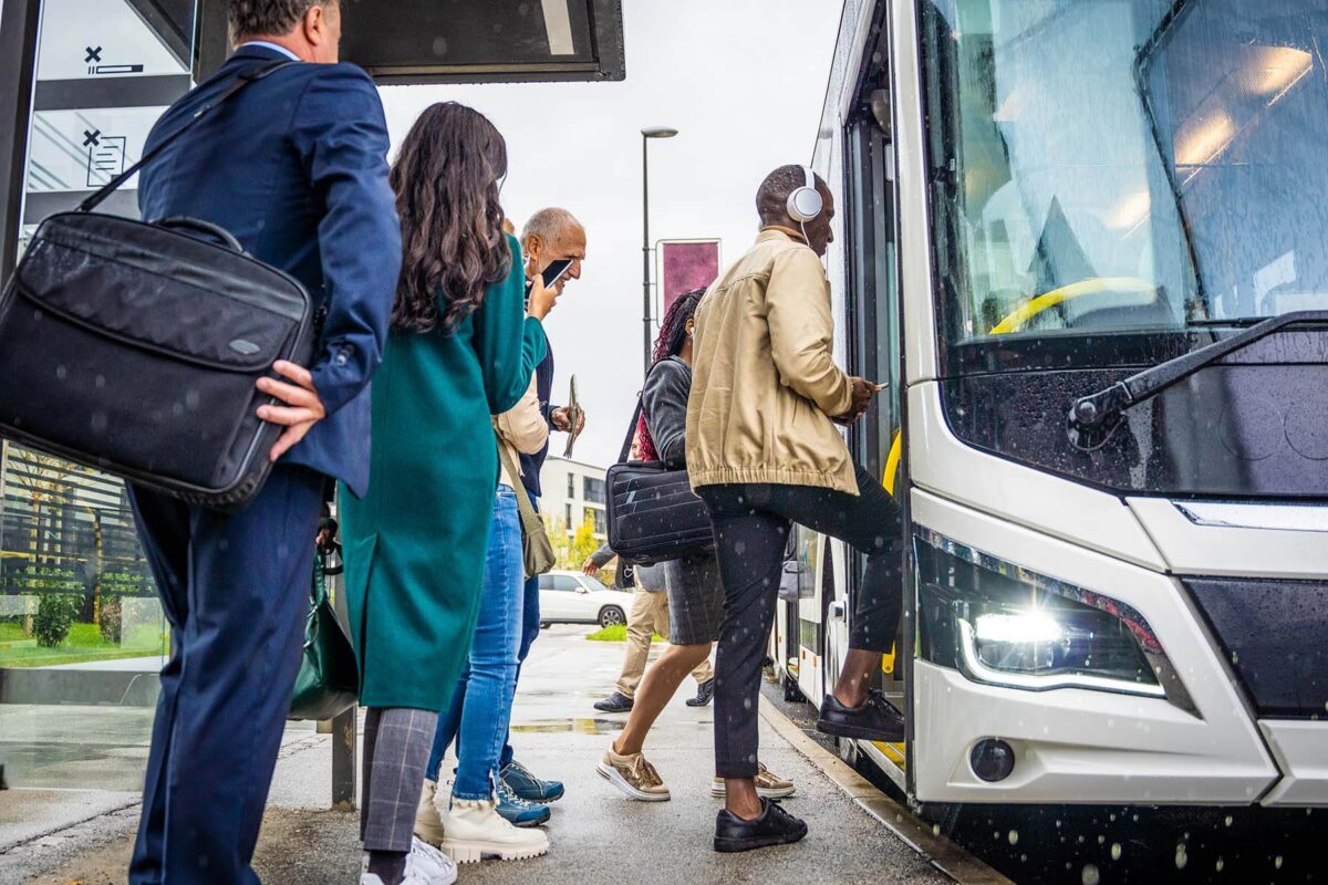 Passengers boarding a bus